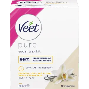 Veet Pure Sugar Wax Kit Vaniljan tuoksu Keho & Kasvot 250 ml 