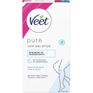 Veet Pure Cold Wax Strips Jalat & Keho Herkälle iholle 20 kpl