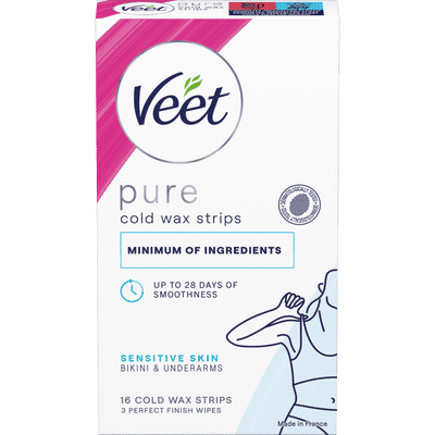 Veet Pure Cold Wax Strips Bikiniraja & Kainalot Herkälle iholle 16 kpl