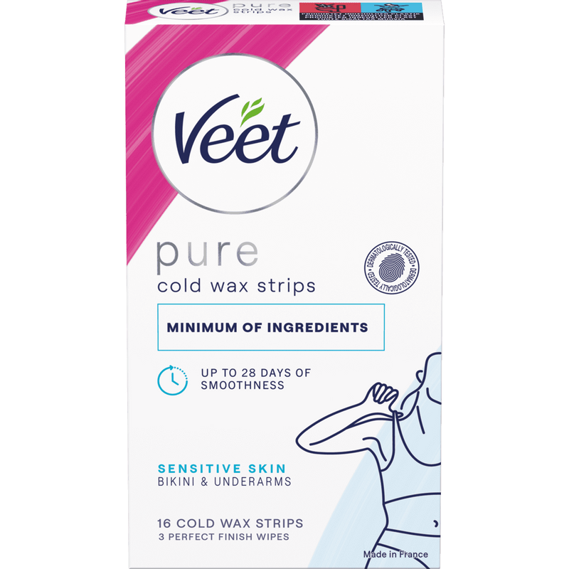 Veet Pure Cold Wax Strips Bikiniraja & Kainalot Herkälle iholle 16 kpl