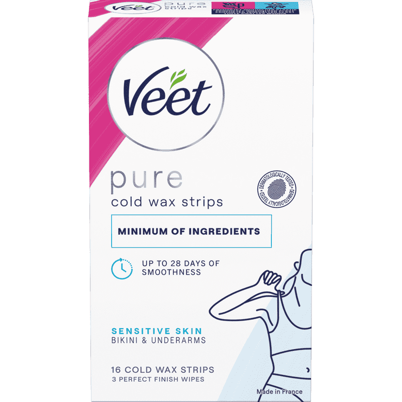 Veet Pure Cold Wax Strips Bikiniraja & Kainalot Herkälle iholle 16 kpl