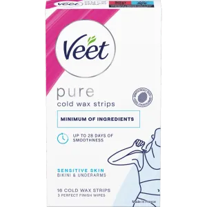 Veet Pure Cold Wax Strips Bikiniraja & Kainalot Herkälle iholle 16 kpl