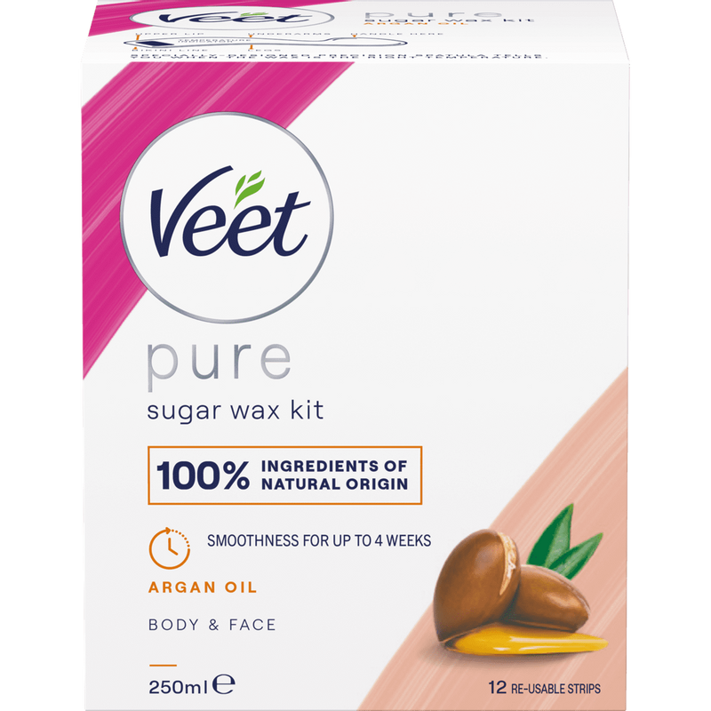 Veet Pure Sugar Wax Kit Arganöljyä Keho & Kasvot 250 ml