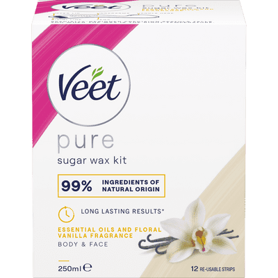 Veet Pure Sugar Wax Kit Vaniljan tuoksu Keho & Kasvot 250 ml 