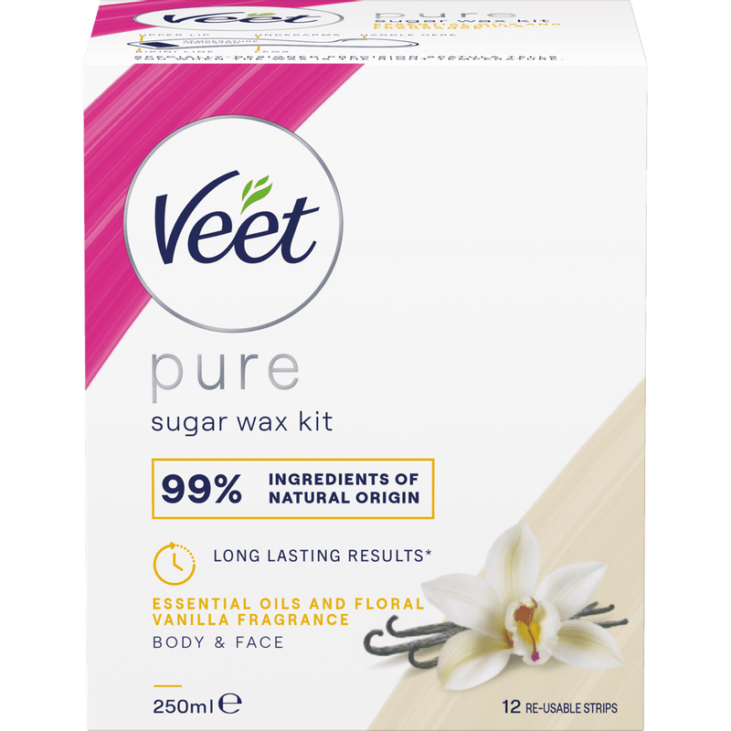 Veet Pure Sugar Wax Kit Vaniljan tuoksu Keho & Kasvot 250 ml 