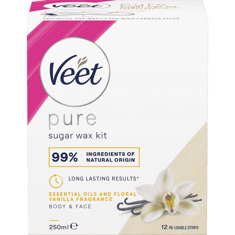 Veet Pure Sugar Wax Kit Vaniljan tuoksu Keho & Kasvot 250 ml 