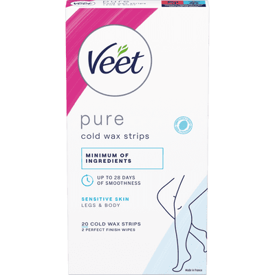 Veet Pure Cold Wax Strips Jalat & Keho Herkälle iholle 20 kpl