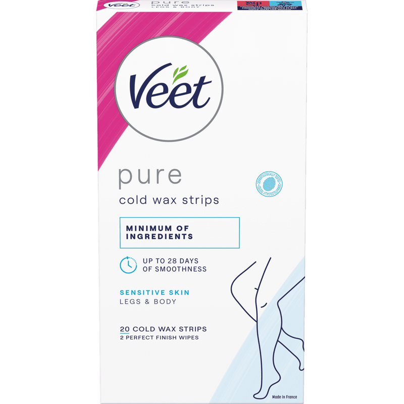 Veet Pure Cold Wax Strips Jalat & Keho Herkälle iholle 20 kpl
